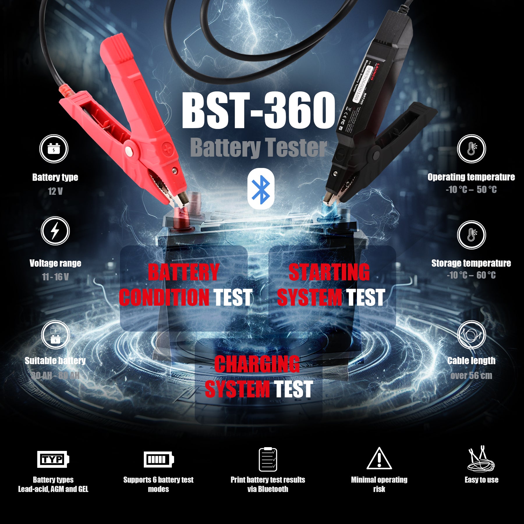 Launch BST360 Bluetooth Battery Tester for 12V Vehicle Batteries