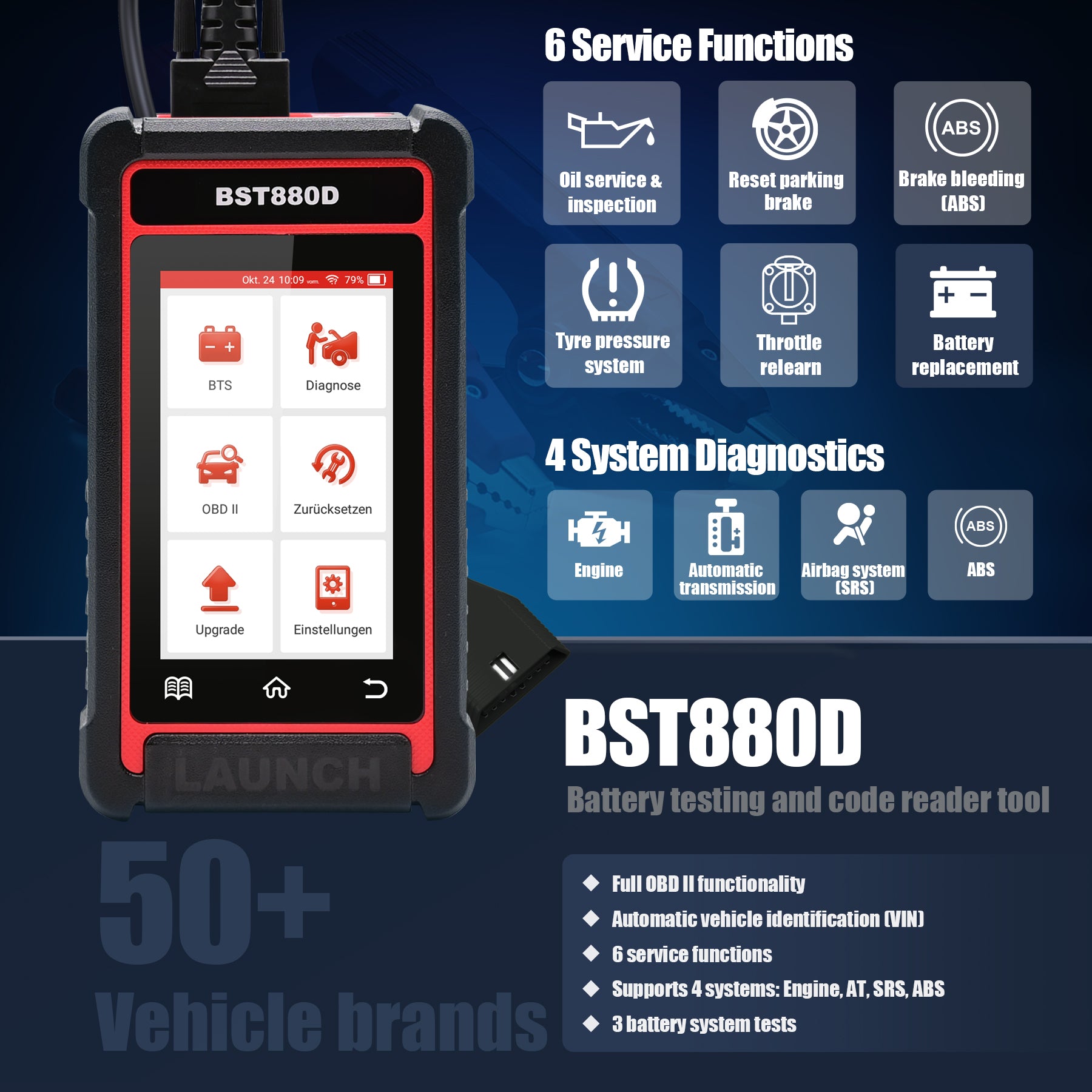 LAUNCH BST880D Battery Tester & OBDII Diagnostic Tool