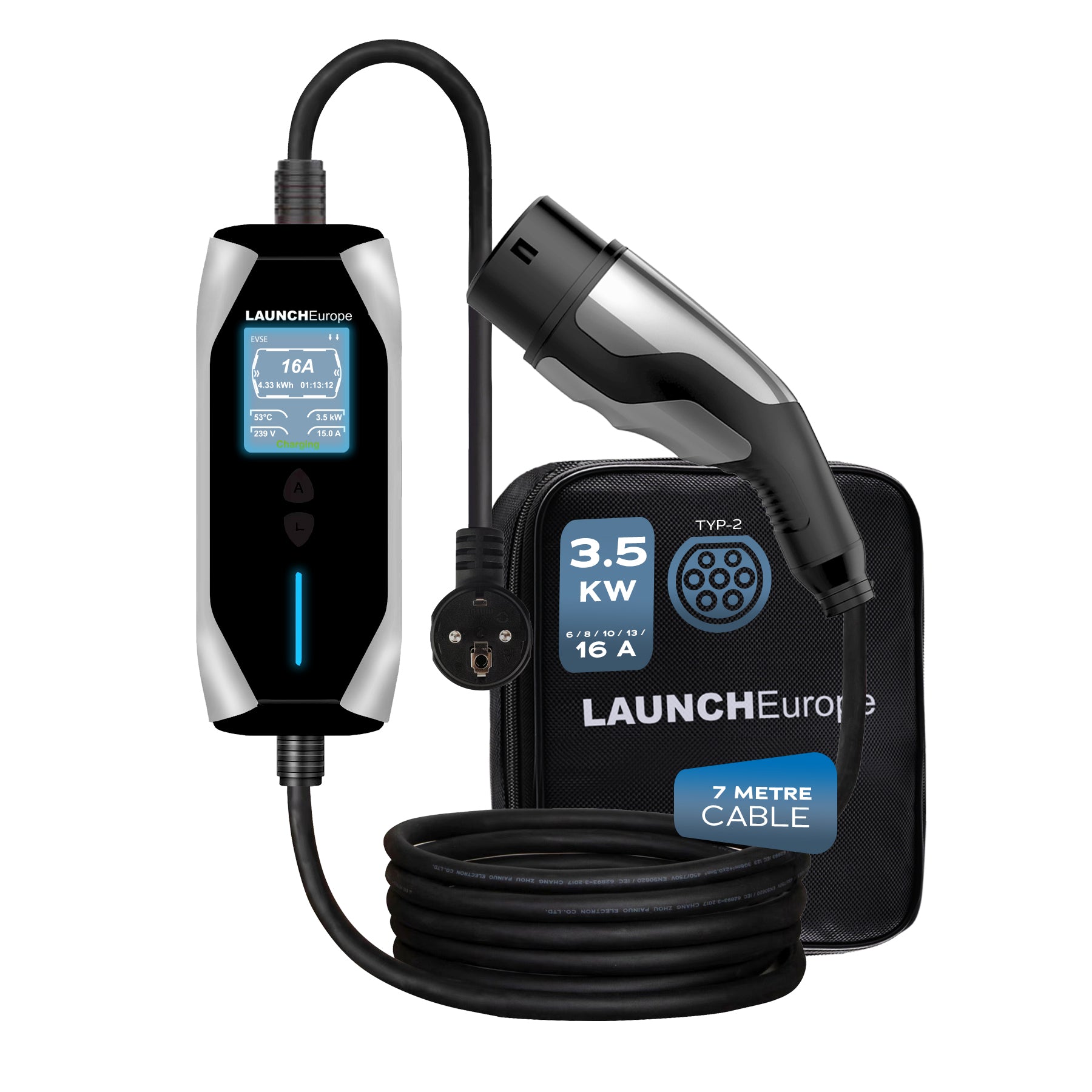 LAUNCH Portable Type 2 EV Charging Cable 3.5kW (7m)